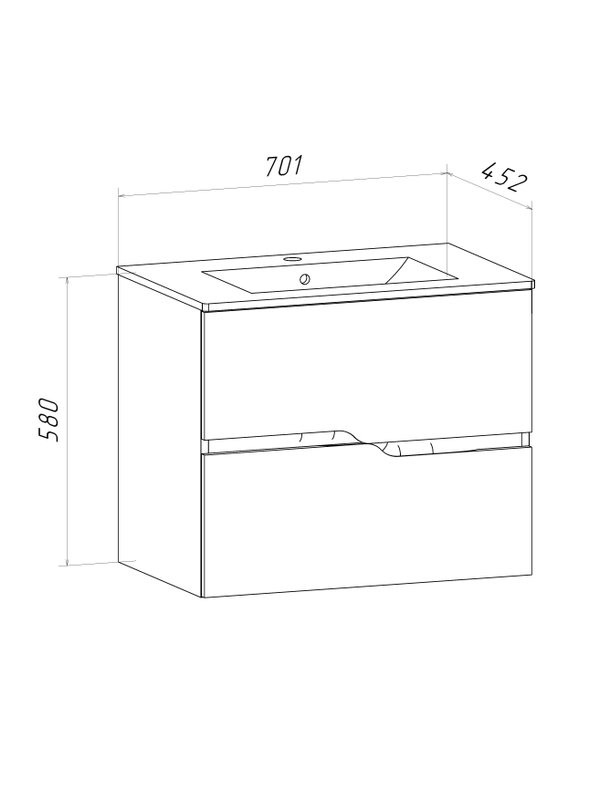 Тумба с раковиной Runo Палермо 70 подвесная, глянцевая белая