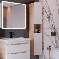 Шкаф пенал для ванной Lemark Olivia дуб кантри, белый глянцевый