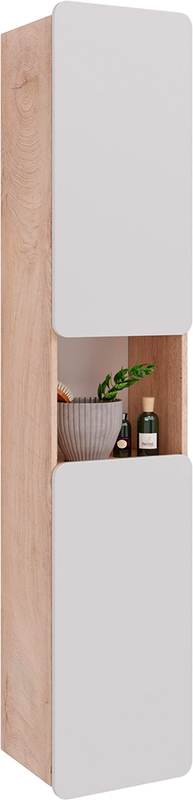 Шкаф пенал для ванной Lemark Olivia дуб кантри, белый глянцевый