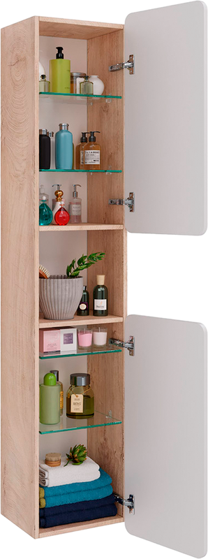 Шкаф пенал для ванной Lemark Olivia дуб кантри, белый глянцевый