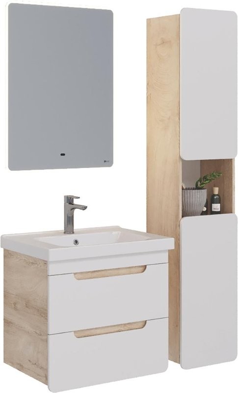 Шкаф пенал для ванной Lemark Olivia дуб кантри, белый глянцевый