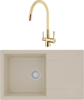Комплект Мойка Lemark Imandra 840 9910032 бежевая + Смеситель Comfort LM3075G-Beige с гибким изливом, золото, бежевый