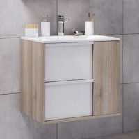 Тумба с раковиной AQUATON Бостон 75 дуб эврика, белая глянцевая, раковина Элина 75