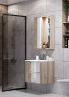 Тумба с раковиной AQUATON Бостон 75 дуб эврика, белая глянцевая, раковина Элина 75