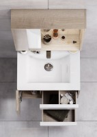 Тумба с раковиной AQUATON Бостон 75 дуб эврика, белая глянцевая, раковина Элина 75