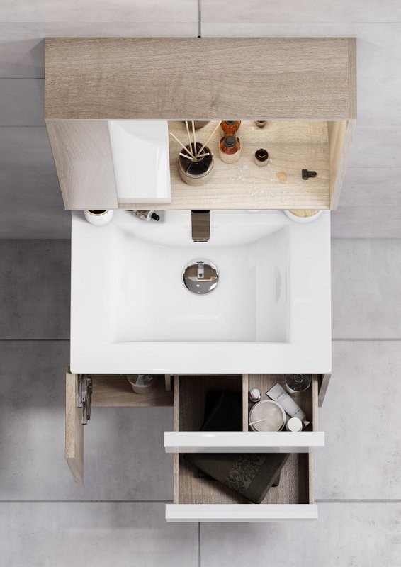 Тумба с раковиной AQUATON Бостон 75 дуб эврика, белая глянцевая, раковина Элина 75