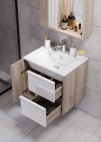 Тумба с раковиной AQUATON Бостон 75 дуб эврика, белая глянцевая, раковина Элина 75