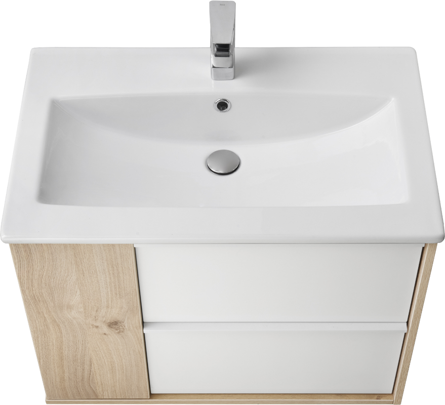Тумба с раковиной AQUATON Бостон 75 дуб эврика, белая глянцевая, раковина Элина 75