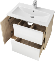 Тумба с раковиной AQUATON Бостон 75 дуб эврика, белая глянцевая, раковина Элина 75