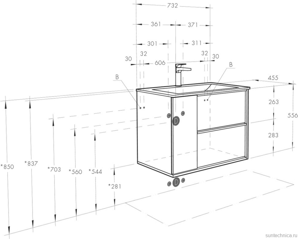 Тумба с раковиной AQUATON Бостон 75 дуб эврика, белая глянцевая, раковина Элина 75