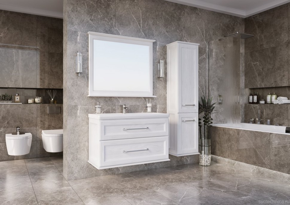Зеркало ASB-Woodline Венеция 100 белое, патина серебро