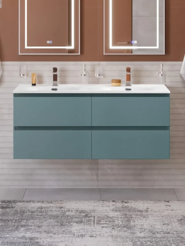 Тумба с раковиной BelBagno Kraft 120 подвесная, матовая голубая, раковина bb-8099-120-2, для двоих