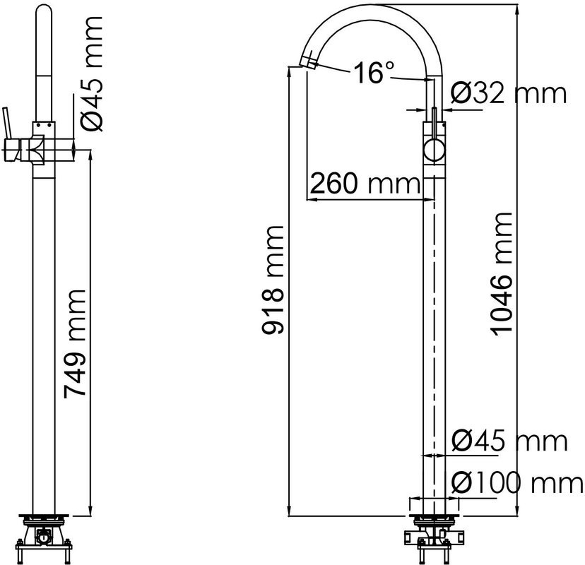 Напольный смеситель для раковины Wasserkraft Main 4153 С ВНУТРЕННЕЙ ЧАСТЬЮ, хром