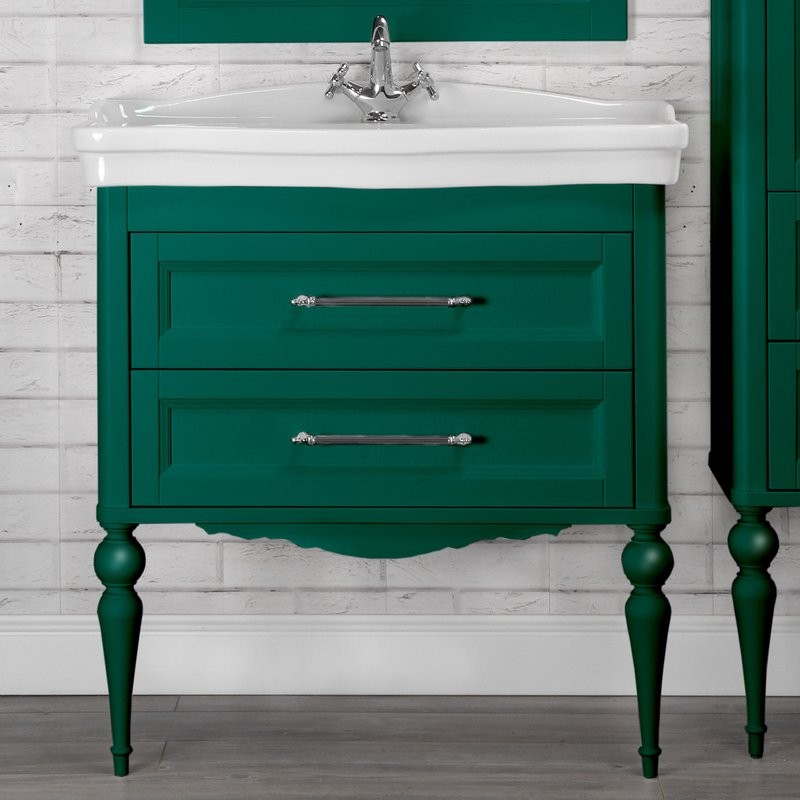 Тумба с раковиной ValenHouse Эстетика 80, зеленая, подвесная, ручки хром, раковина Модерн