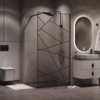 Душевая перегородка Niagara Nova NG-680-12BLACK 120х195, профиль матовый черный, стекло прозрачное с рисунком