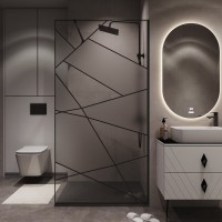 Душевая перегородка Niagara Nova NG-680-12BLACK 120х195, профиль матовый черный, стекло прозрачное с рисунком