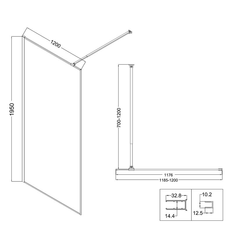Душевая перегородка Niagara Nova NG-680-12BLACK 120х195, профиль матовый черный, стекло прозрачное с рисунком