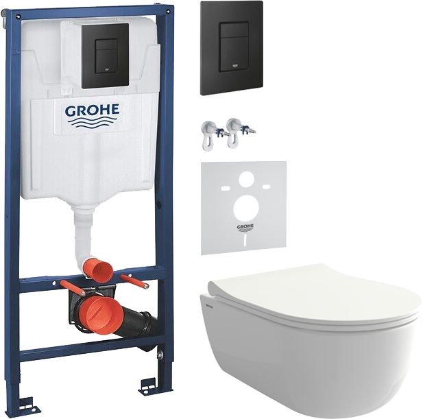 Комплект Унитаз подвесной BOCCHI V-Tondo 1416-001-0129 белый глянцевый + Крышка A0336-001 с микролифтом, глянцевая белая + Звукоизоляция Grohe + Инсталляция Solido 38811KF0 3 в 1 с кнопкой смыва