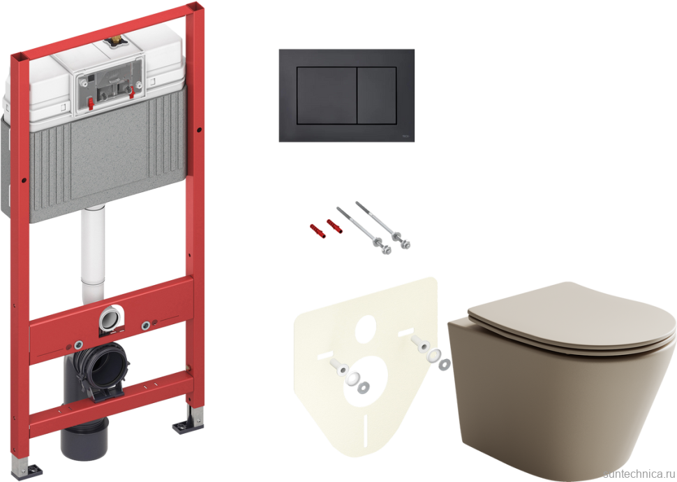 Комплект Унитаз подвесной Ceramicanova Balearica Rimless CN6000MC капучино матовый + Инсталляция TECE Now 9400414 4 в 1 с кнопкой смыва