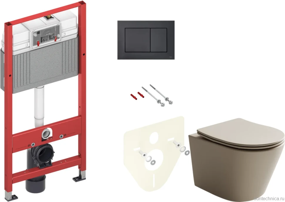 Комплект Унитаз подвесной Ceramicanova Balearica Rimless CN6000MC капучино матовый + Инсталляция TECE Now 9400414 4 в 1 с кнопкой смыва