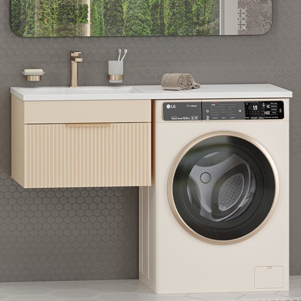 Тумба с раковиной Brevita Enfida 60 подвесная, под стиральную машину, L, бежевая