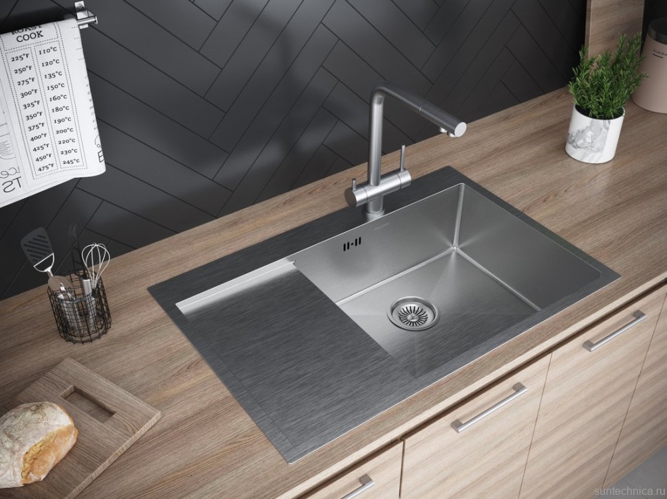 Комплект Мойка Paulmark Kroner PM217851-BSR брашированная нержавеющая сталь R + Измельчитель Bone Crusher BC 810-SL Slim Line