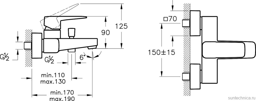 Смеситель для ванны с душем VitrA Root Square A4273736EXP черный