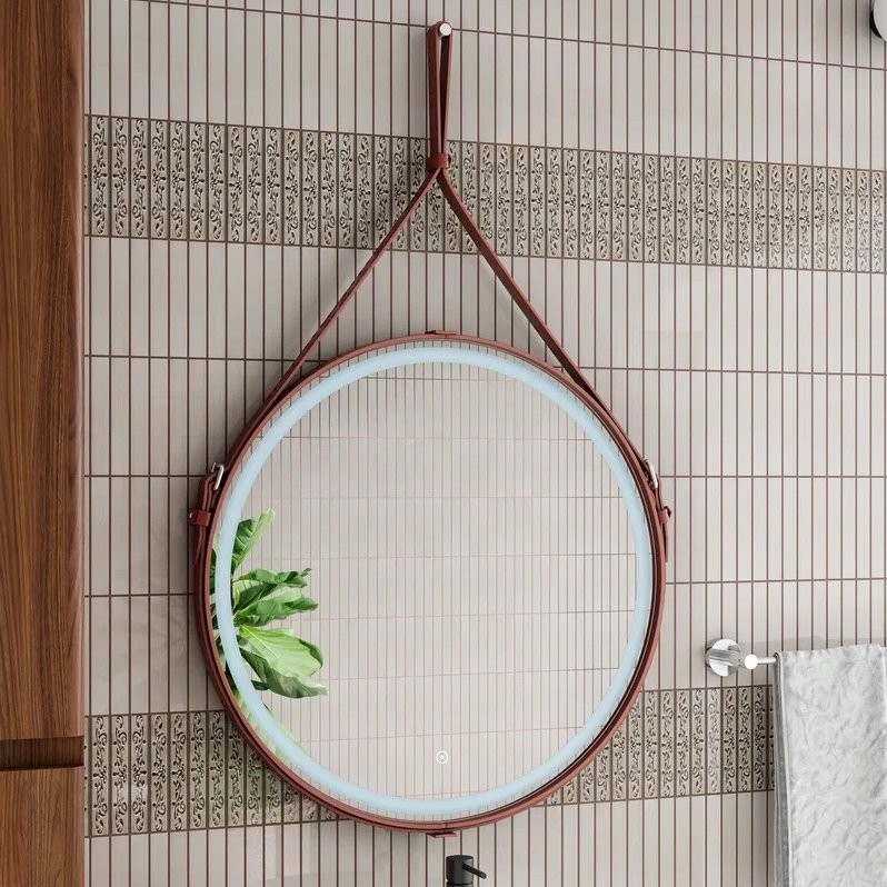 Зеркало круглое CONTINENT Millenium 65, с подсветкой, коричневый ремень