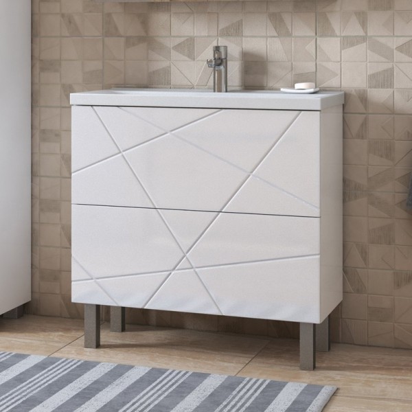 Тумба с раковиной Vigo Geometry 80 напольная, белая, раковина Velvex 9696 80