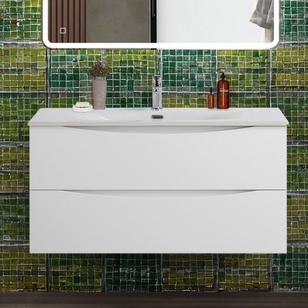 Тумба с раковиной BelBagno Marino-cer-n 100 подвесная, bianco lucido