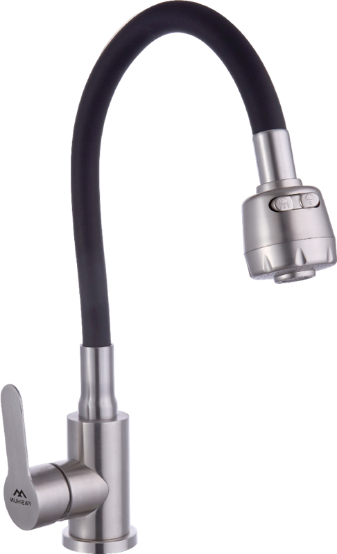 Смеситель для кухни Fashun A54101+N7340 с гибким изливом, сатин, черный