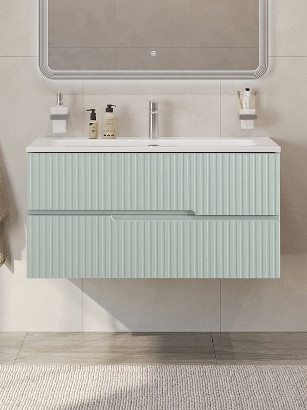 Тумба с раковиной Cezares Duet-n 100 подвесная, 2 ящика, жемчужная зеленая