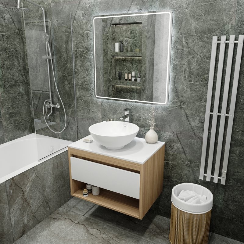 Тумба с раковиной Teymi Ritta 75 дуб эврика, матовая белая, раковина Lina kuppi D40