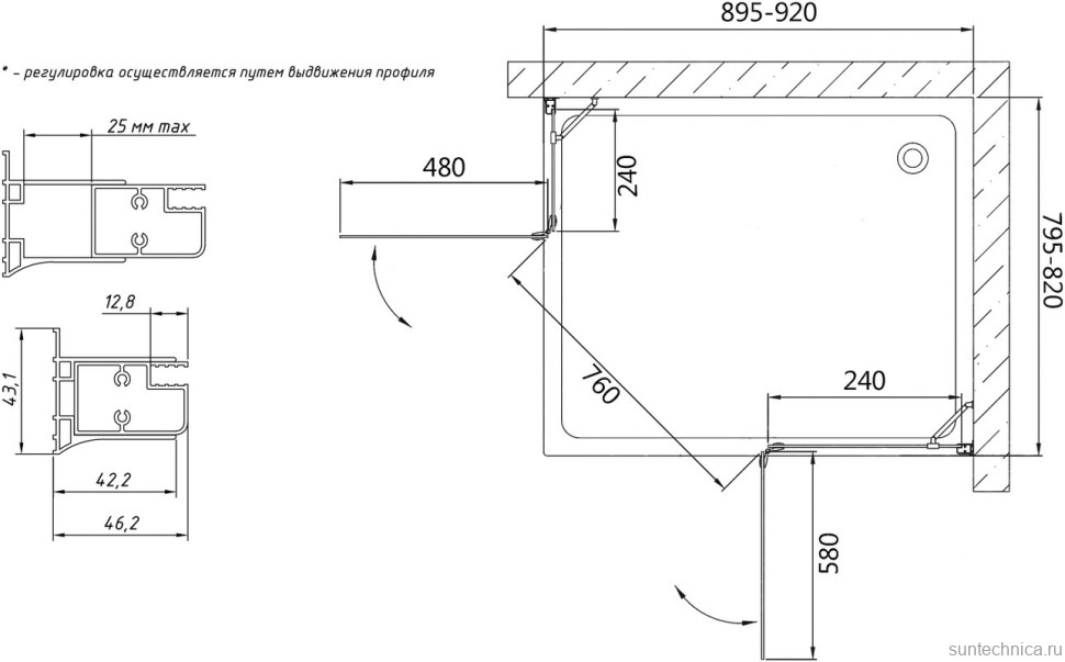 Душевой уголок Vegas Glass AFA-F 90*80 01 01 R профиль белый, стекло прозрачное