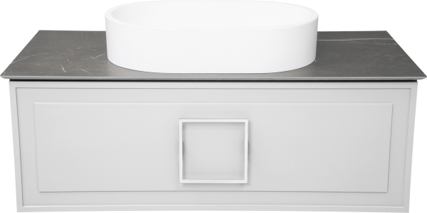 Тумба с раковиной La Fenice Cubo 100 подвесная, bianco, ручка белая, столешница черный мрамор, раковина матовая белая