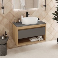 Тумба с раковиной Teymi Ritta 85 дуб эврика, матовый графит, раковина Iva 46