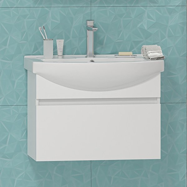 Тумба с раковиной Misty Монро 75 подвесная, белая с ящиком