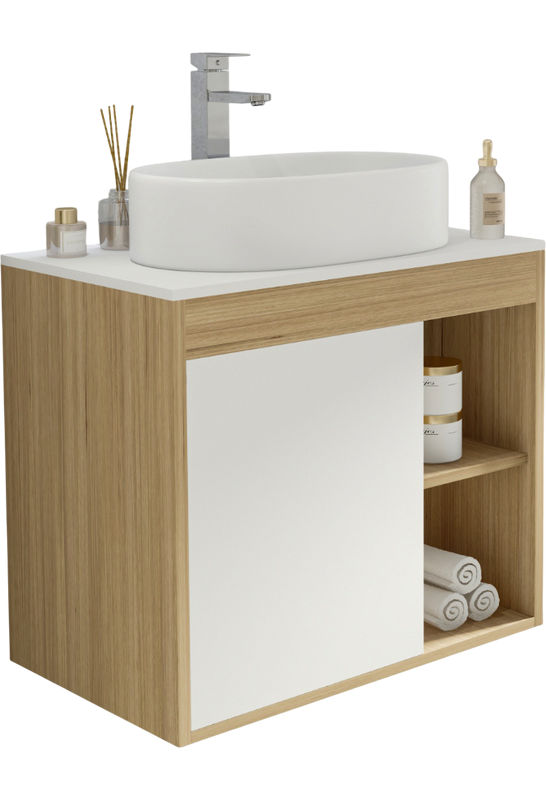 Тумба с раковиной Teymi Nura 70 дуб эврика, матовая белая, раковина Iva 52