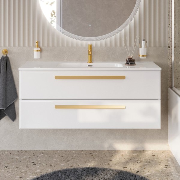 Тумба с раковиной Cezares Eco Cer-N 120 bianco opaco, раковина Duet 120, ручки сатиновое золото