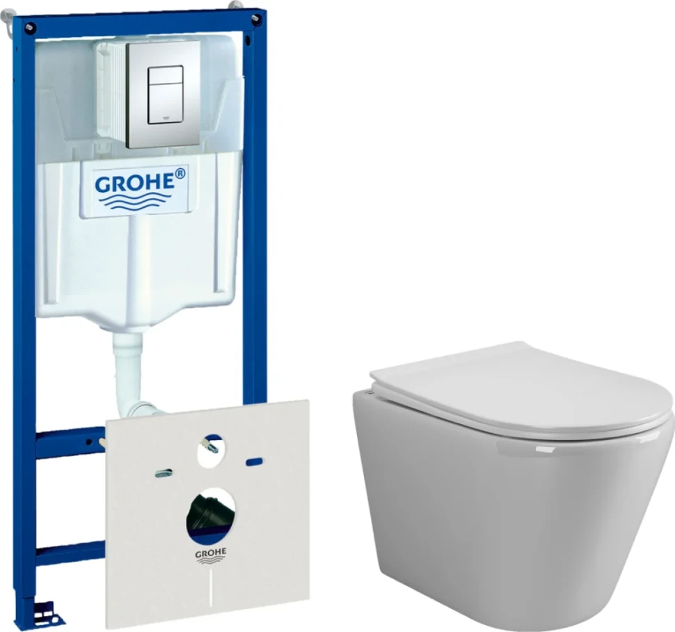 Комплект  Унитаз подвесной Ceramicanova Highlight Rimless CN1804 с микролифтом, безободковый + Система инсталляции для унитазов Grohe Rapid SL 3877200