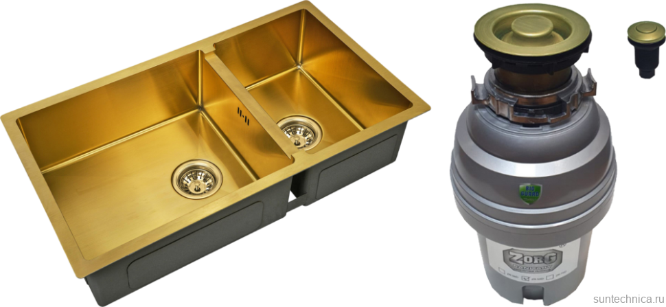 Комплект Мойка Zorg Inox PVD SZR-78-2-44 bronze + Измельчитель ZR-75 D BRONZE