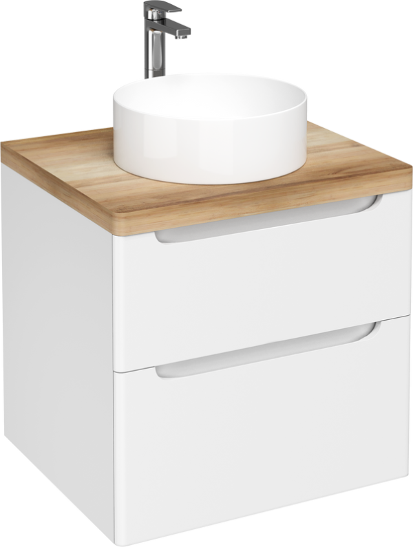 Тумба с раковиной STWORKI Берген 60 белая со светлой столешницей, раковина Берген S21413WH