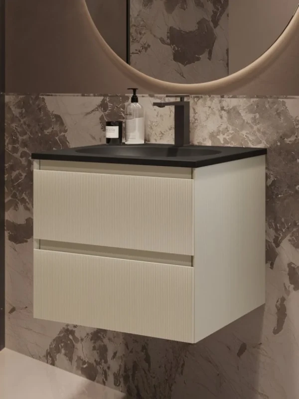 Тумба с раковиной Vincea Welle 60 m.beige soft-touch, раковина VCB-4H600A антрацит