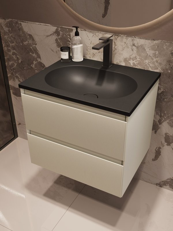 Тумба с раковиной Vincea Welle 60 m.beige soft-touch, раковина VCB-4H600A антрацит