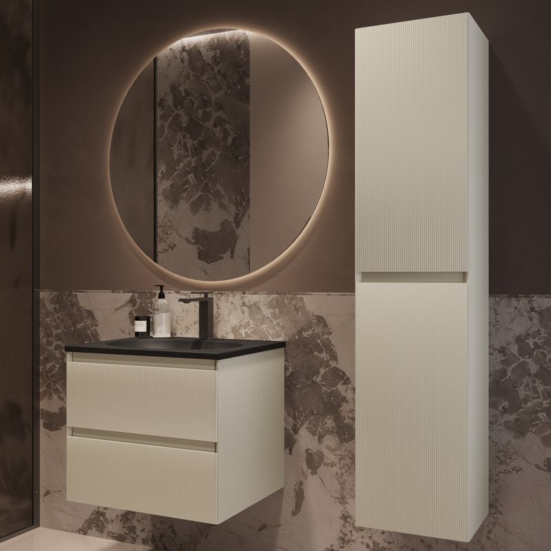 Тумба с раковиной Vincea Welle 60 m.beige soft-touch, раковина VCB-4H600A антрацит