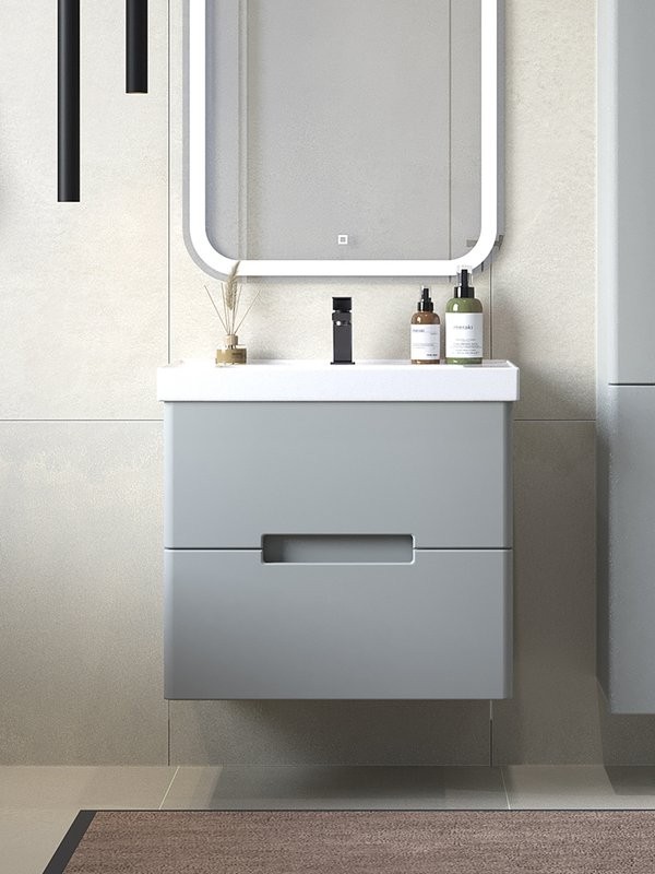 Тумба с раковиной SanStar Ориана 60 подвесная, серая, раковина Dreja Грейс 60