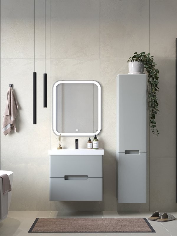 Тумба с раковиной SanStar Ориана 60 подвесная, серая, раковина Dreja Грейс 60