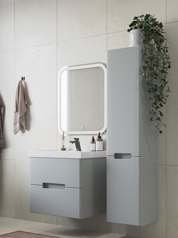 Тумба с раковиной SanStar Ориана 60 подвесная, серая, раковина Dreja Грейс 60