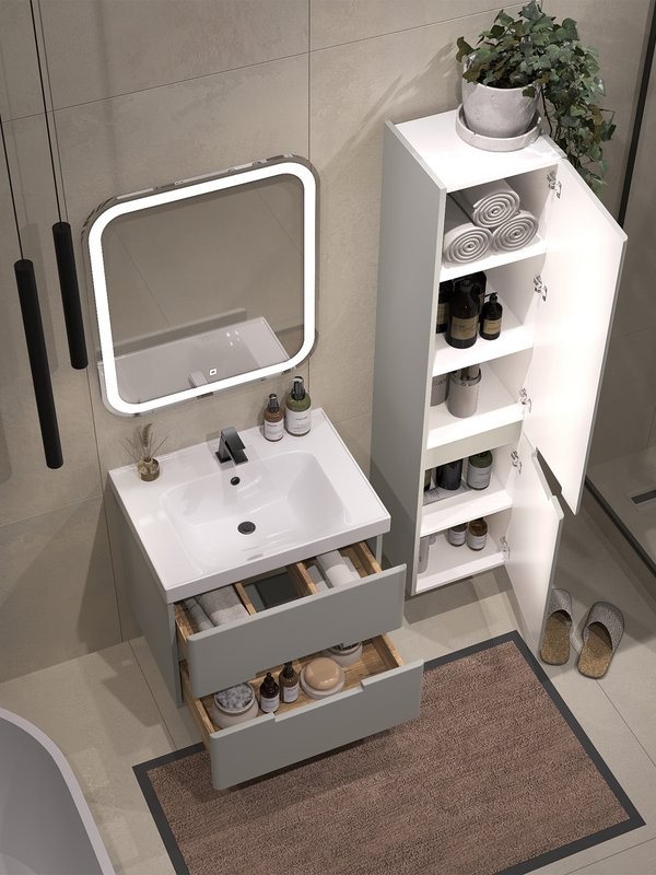 Тумба с раковиной SanStar Ориана 60 подвесная, серая, раковина Dreja Грейс 60