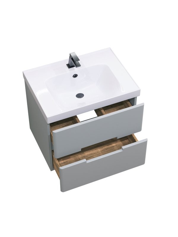 Тумба с раковиной SanStar Ориана 60 подвесная, серая, раковина Dreja Грейс 60